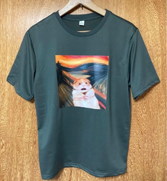 ムンクの叫び ハムスターバージョン 半袖Tシャツ ダークグリーン Sサイズ