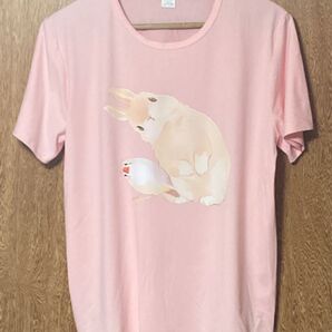 小鳥とうさぎさん♪ うさぎ柄 半袖Tシャツ ピンク Lサイズ