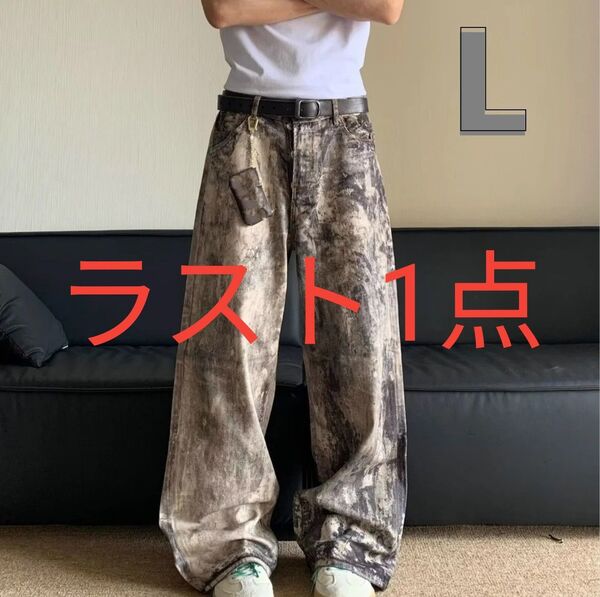 【メンズL】新品未使用 リアルツリー柄 カモ柄 迷彩 デニム ワイドパンツ 韓国 y2k