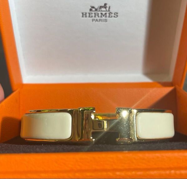 HERMES エルメス クリッククラックバングル ブレスレット ホワイト×ゴールド