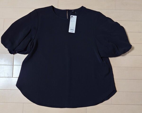新品 GU ジーユー バブルスリーブブラウス(5分袖) Lサイズ