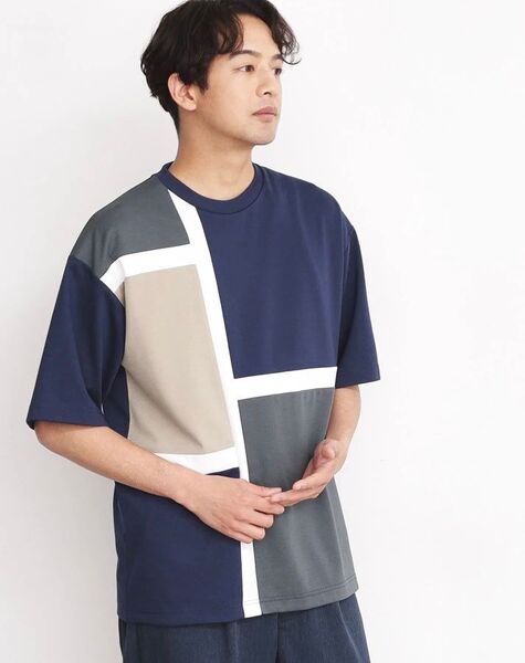 【THE SHOP TK/タケオキクチ】ブロッキング アートフレームパターンTシャツ・Lサイズ(未使用品)