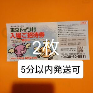 東京ドイツ村 入場ご招待券 チケット2枚 入園ご招待券 入園券 割引券 クーポン 無料券 無料チケット