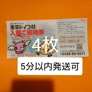 東京ドイツ村 入場ご招待券 チケット4枚 入園ご招待券 入園券 割引券 クーポン 無料券 無料チケット