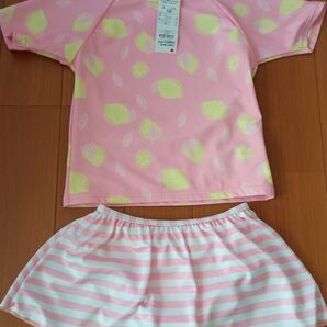 【タグ付き】【120】レモン柄ラッシュ&スカートセット セパレート 女の子 スイムウェア 水着