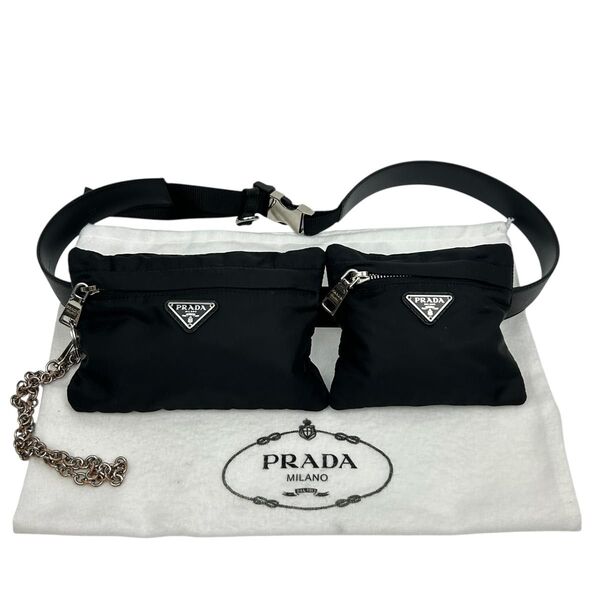 【希少】プラダ PRADA ウエストポーチ ベルトバッグ ナイロン サフィアーノ トライアングルロゴ