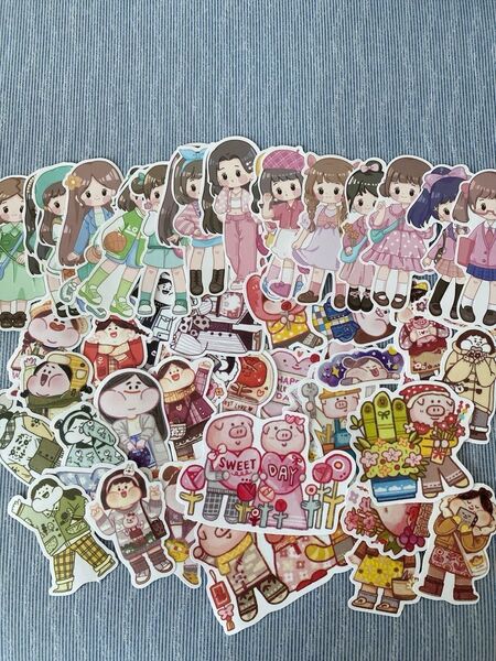 女の子と動物のステッカーとシール まとめ売り 78枚