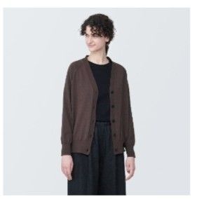無印良品 UVカット強撚Vネックワイドカーディガン 婦人 lサイズ ブラウン 送料無料