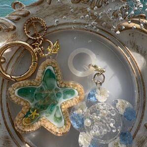 2個セット レジン キーホルダー ハンドメイド スターフィッシュ フラワー