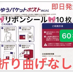 ゆうパケットポストmini 60枚 リボンシール 10枚 折り曲げなし