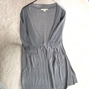 【 studio CLIP】五分袖ロングカーディガン (F)オープンフロント サイドスリット グレー系/827-D