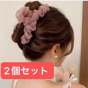 2個セット シフォン ヘアクリップ ヘアアクセサリー 結婚式 ブライダル かわいい まとめ売り