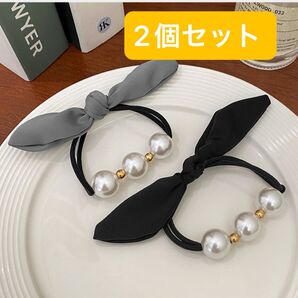 2個セット 3連 パール リボン ヘアゴム ヘアアクセサリー 韓国 髪留め 髪飾り ヘアアレンジ