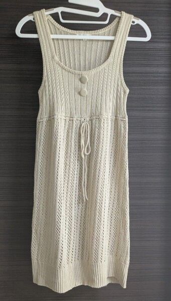 ノースリーブニットワンピース チュニック トップス ベージュ 美品