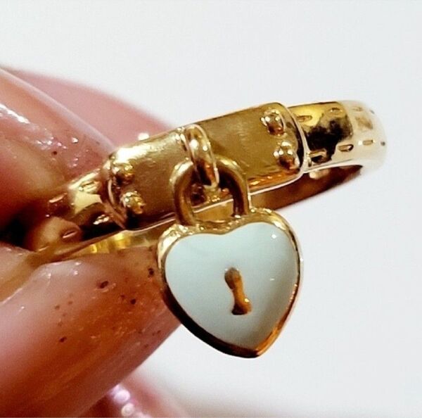 ring&ring K18 エナメル ハート キー リング ティファニーブルー