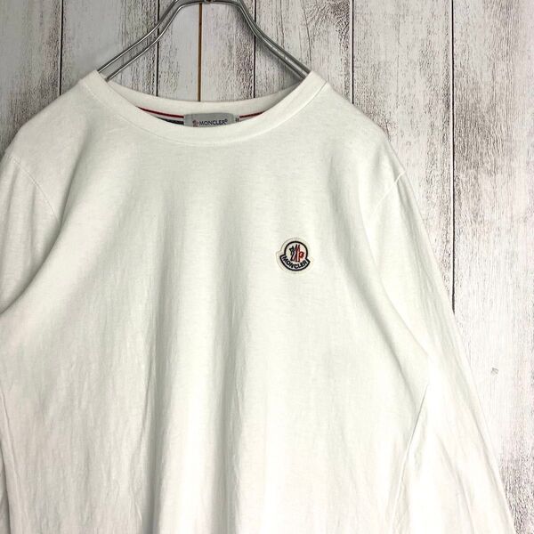 【定番人気】モンクレール MONCLER 長袖Tシャツ ロンT ホワイト 白 ロゴ 刺繍 S