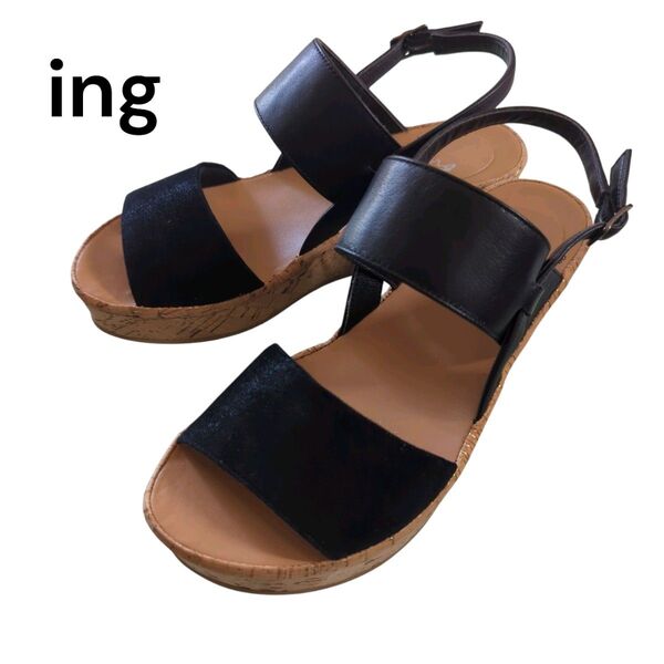 極美品 ing 厚底サンダル ウェッジソール M 23.5 イング サンダル レザー ストラップサンダル