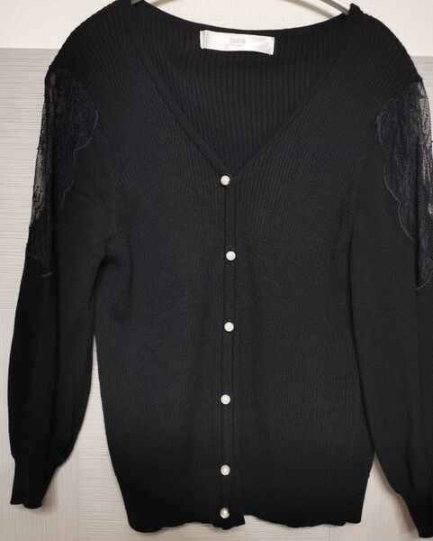 tocco closet カーディガン 黒 レース パールボタン 長袖 トップス