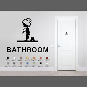 キュートなバスルーム用サインステッカー 浴室 風呂マーク かわいい 扉マーク ドアサイン 室名サイン BATH シール 賃貸可