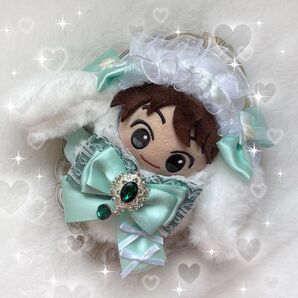【ぬい服】ちびぐるみ 白ふわ×ライトグリーン垂れ耳うさぎ (10cm)