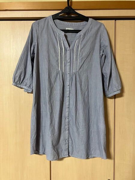earth music&ecology チュニック 七分袖 ブルー M