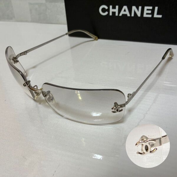 CHANEL シャネル リムレスメガネ ココマーク アイウェア 眼鏡 めがね 男女兼用 スクエア型 シルバー 度なし サングラス