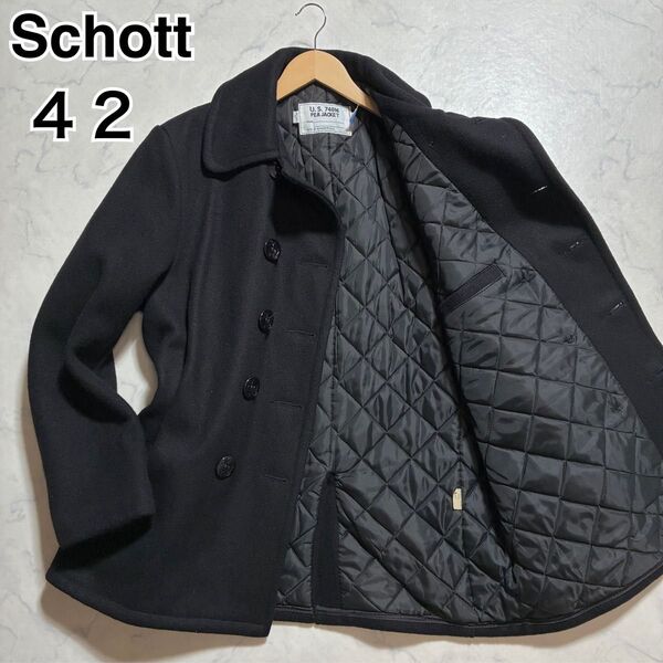 大きいサイズ(42)Schott ショット Pコート ピーコート 740N USA製 ブラック 黒 ダブル メルトン メンズ