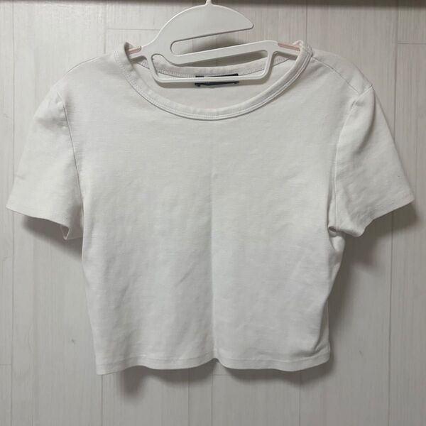 Tシャツ 白 ホワイト ZARA ミニ丈 ショート丈 半袖 半袖Tシャツ