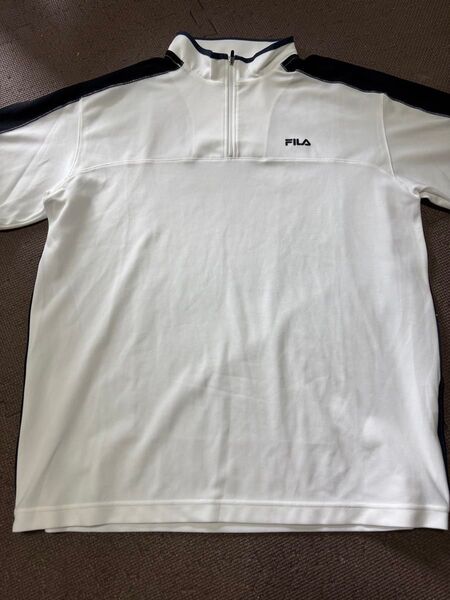 FILA ハーフジップシャツ メンズ ホワイト/ブラックポロシャツサイズXL ゴルフ テニス