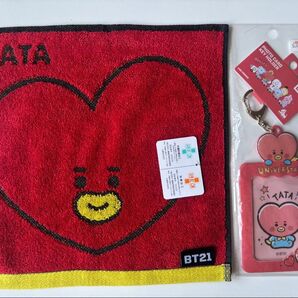 BT21 TATA タオルハンカチ フォトカード キーホルダー 2点セット BTS V テテ 丸眞 LINE FRIENDS