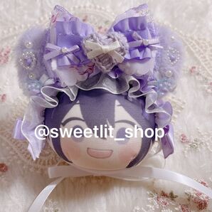 おまんじゅう ヘッドドレス *ニットボタン×花柄パープル×ねこみみ*