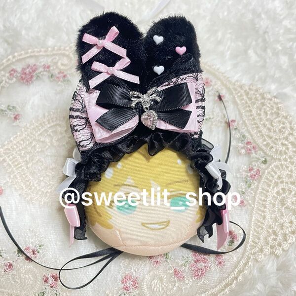 おまんじゅう ヘッドドレス *地雷系×ブラックピンク×うさみみ*