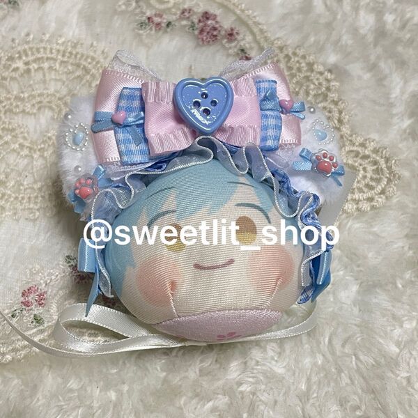 おまんじゅう にじぱぺ ヘッドドレス *ブルーピンク×チェック×ねこみみ*