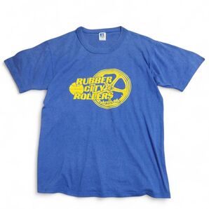 90s 90年代 シングルステッチ ラッセル アスレチック USA製 カークラブ? カーショップ? Tシャツ 青 ブルー M