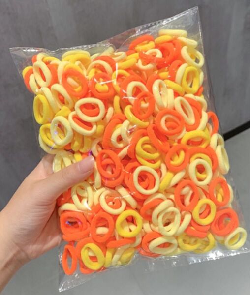 【50個セット】カラフル 子供用ヘアゴムセット(オレンジ・イエロー)