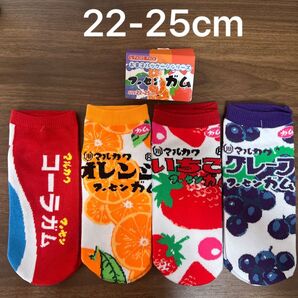 4足セット お菓子パケージ フーセンガム くるぶし丈ソックス 靴下 22㎝~25㎝ 新品