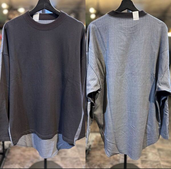 【新品同様】N.HOOLYWOOD エヌハリ ドッキング切替 スウェット地 カットソーロンTシャツ オーバーサイズ38(L−XL)