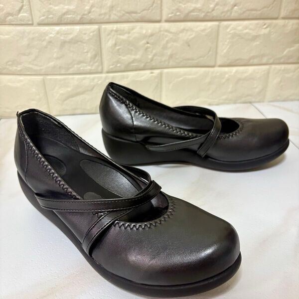 Re:getA リゲッタ クロスベルトウェッジパンプス ストラップ付き 黒 M ブラック 黒 シューズ