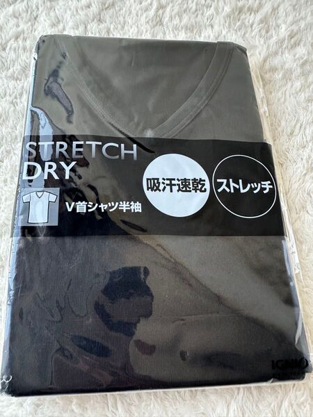 未使用メンズ半袖シャツ V首 吸汗速乾ストレッチブラックインナーウェア