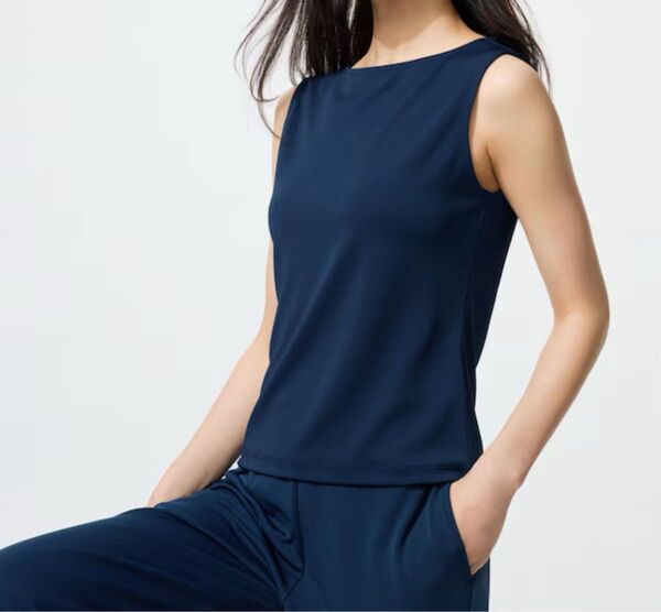 UNIQLO ユニクロ クレープジャージーボートネックTノースリーブ タグ付き新品 サイズL