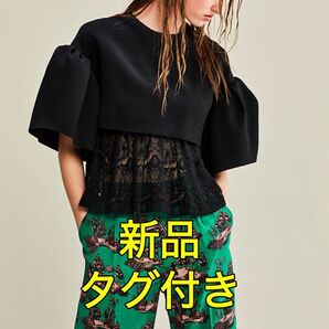 AKIRANAKA アキラナカ レース切替 パフスリーブ ペプラムトップス 38