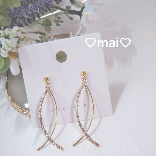 No. 12 クロスラインストーン ピアス イヤリング ハンドメイド