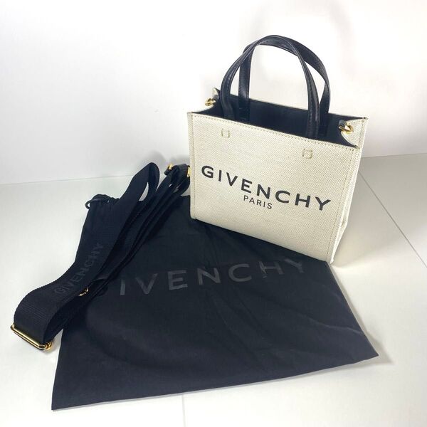 美品 ジバンシー ロゴ G-TOTE キャンバス レザー ショルダー ハンドバッグ ミニ 2way トートバッグ 肩掛け