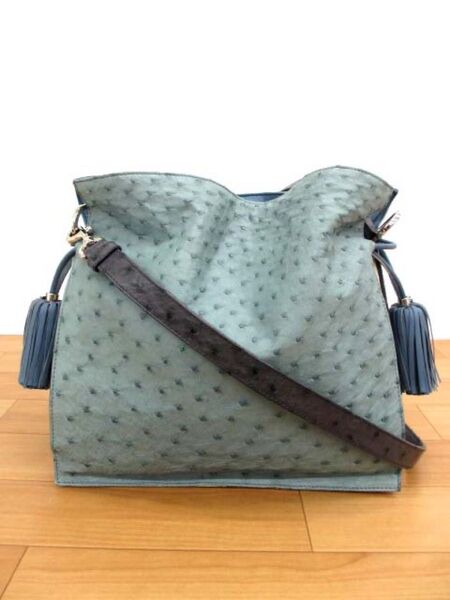 美品 ロエベ LOEWE フラメンコ オーストリッチ 巾着 ショルダーバッグ タッセル 2way