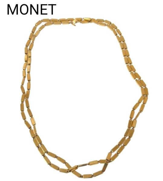 美品 MONET ネックレス スクエア チェーン ロング ゴールドカラー ヴィンテージ アクセサリー
