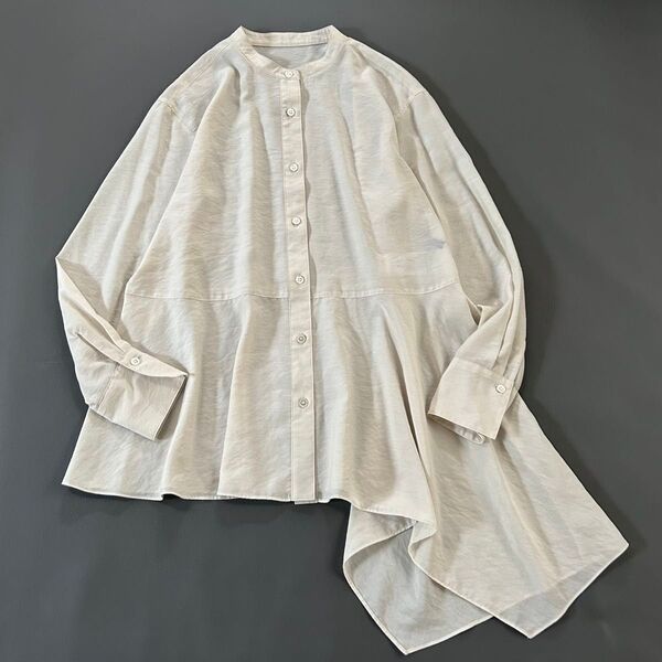 24AW▼美品23区 イレギュラーヘム シアーブラウス シャツ 長袖 トップス 洗える 40 ベージュ