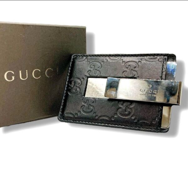 美品 GUCCI グッチ マネークリップ シマ GG 総柄 シルバー レザー 付属品完備 ミラー