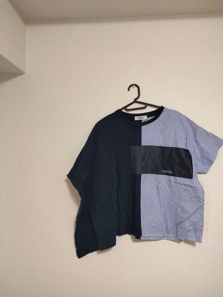 美品zuccaズッカ ドッキングシャツカットソー ブルー系シャツ濃紺カットソー アシンメトリートップス