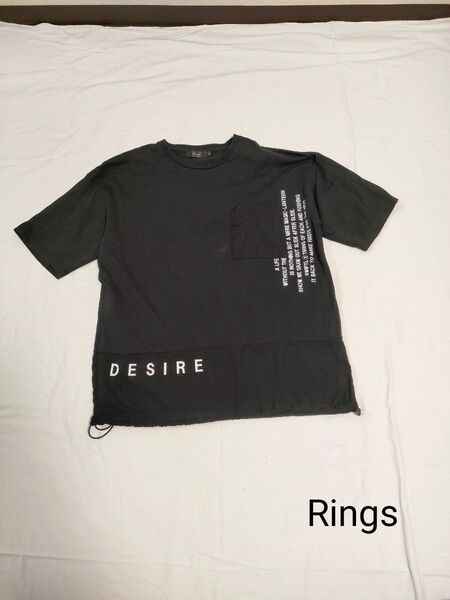美品メンズトップス カットソー 半袖Tシャツ 裾切り替え Tシャツ 黒 カジュアルコーデ サイズM〜 L