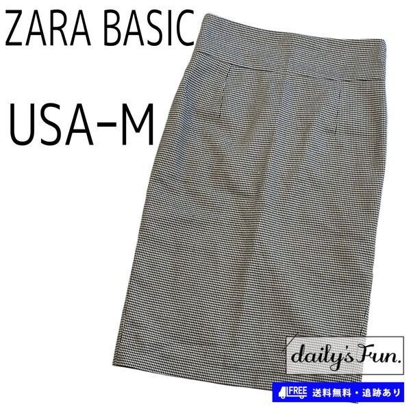 ZARA BASIC 千鳥格子 タイトスカート スリット M 黒白